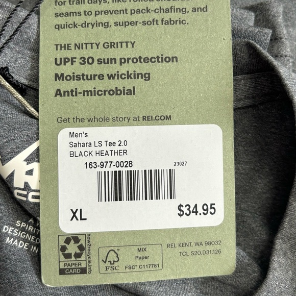 Rei Co-op Shirt Men’s XL Sahara Long Sleeve T Shirt 2.0 Gray Hiking UPF 30 Solid - Picture 6 of 7